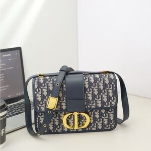 Dior Blue Oblique Canvas Saddle Crossbody with Gold Hardware